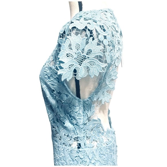 Alice + Olivia Clover Open Back Lace Dress Sz 8 Mineral Blue Ruffle - Picture 7 of 15